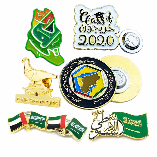 Custom Saudi Middle East Dubai Material Soft Enamel Craft Lapel Pin Magnetic Custom Magnet Enamel Pin