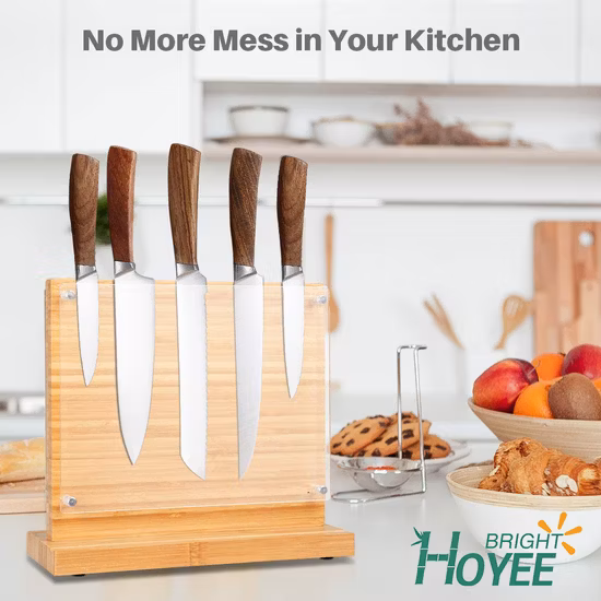 Magnetic Knife Block, Double-Sided Knife Holder Magnetic Made of Bamboo Magnetic Strip Knife Knife Holder Perfect for a Bright and Structured Kitchen